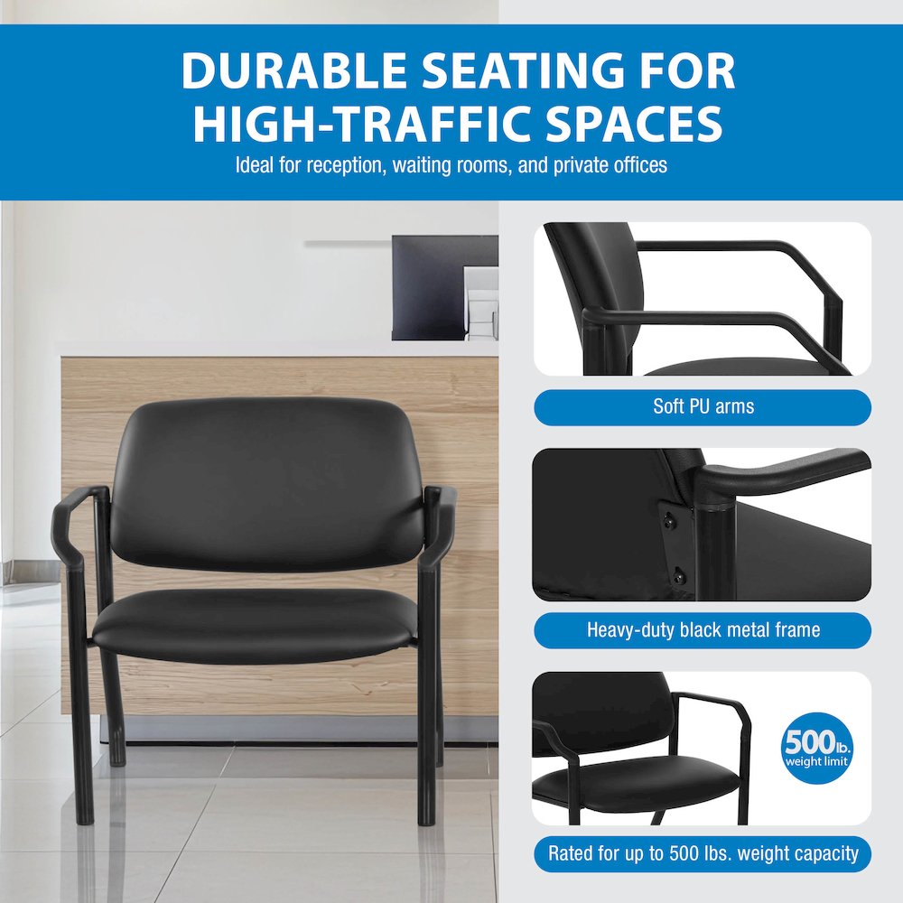 Big & Tall Guest Chair in Dillon Black Fabric with PU Arms and Black Metal Frame