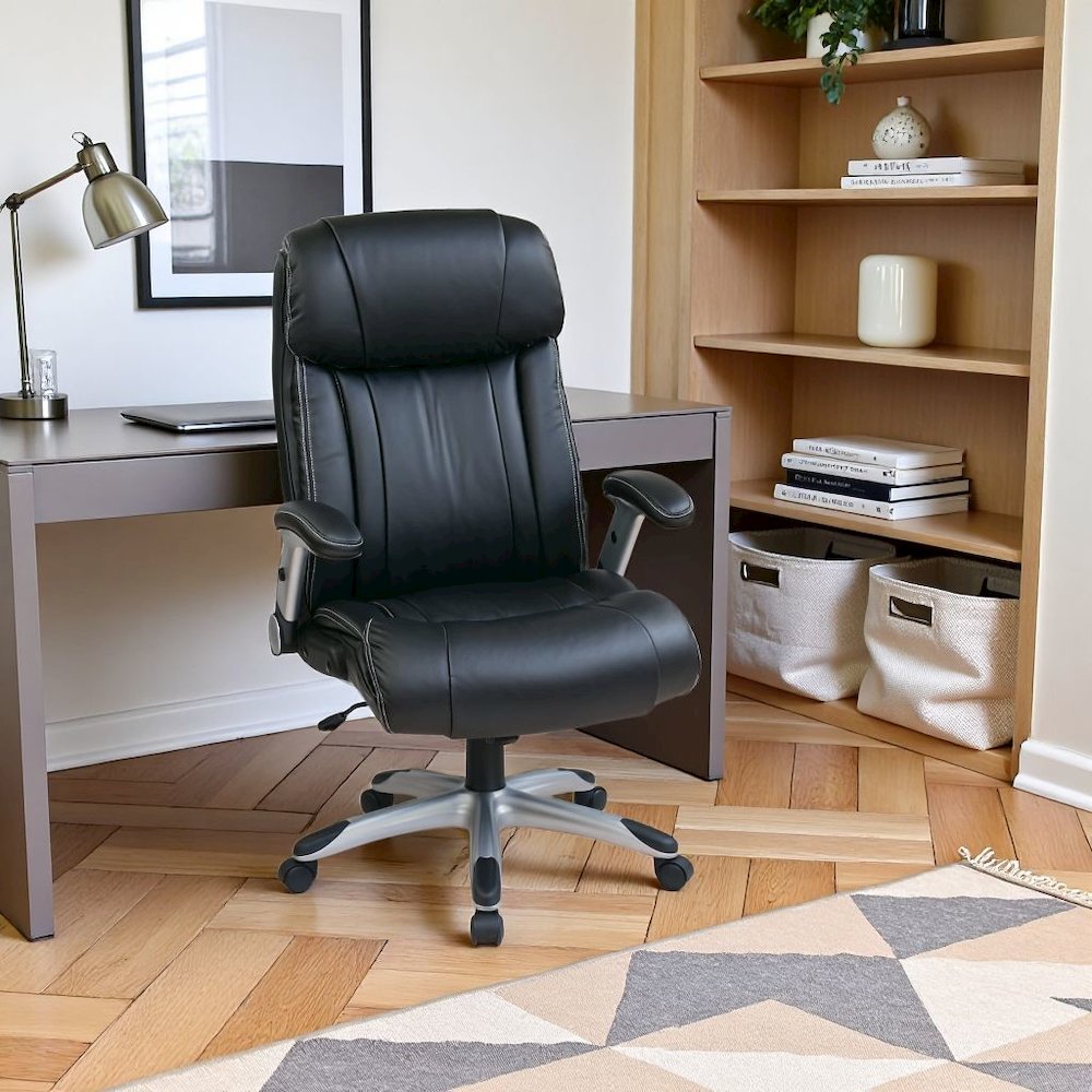 Black Leather Office Chair – Executive High Back Chair With Lumbar Support