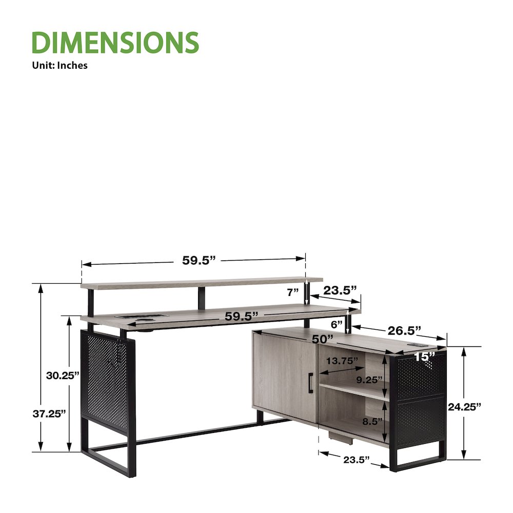 Ace 60"x 50" L-Shape Desk in Grey Taupe Top and Matte Black Frame