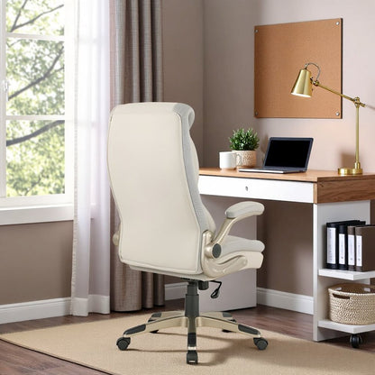 Taupe Bonded Leather Executive Chair With Cocoa Coated Base and Wheels