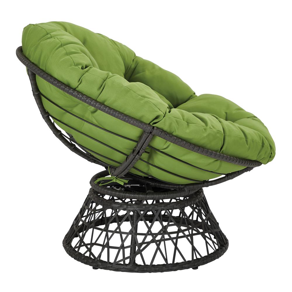 Papasan Chair with Green cushion and Dark Grey Wicker Wrapped Frame, BF25292-6