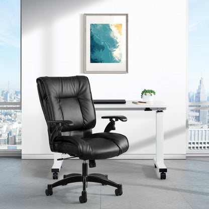 Black Leather Conference Chair with Cantilever Arms, Steel Base