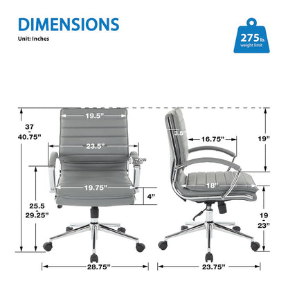Mid-Back Manager’s Faux Leather Chair with Chrome Base, Removable Arm Sleeves.