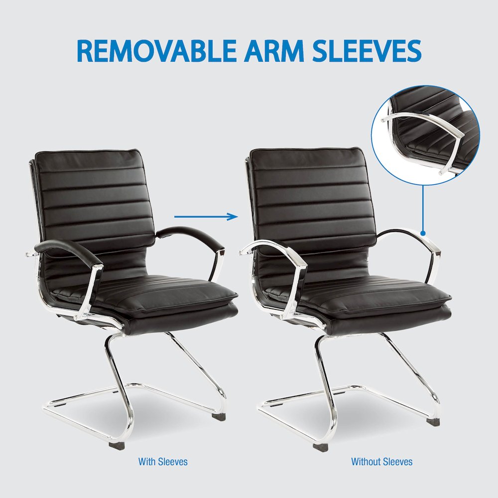 Guest Faux Leather Chair with Chrome Base and Includes Removable Arm Sleeves