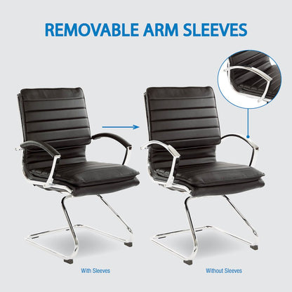 Guest Faux Leather Chair with Chrome Base and Includes Removable Arm Sleeves