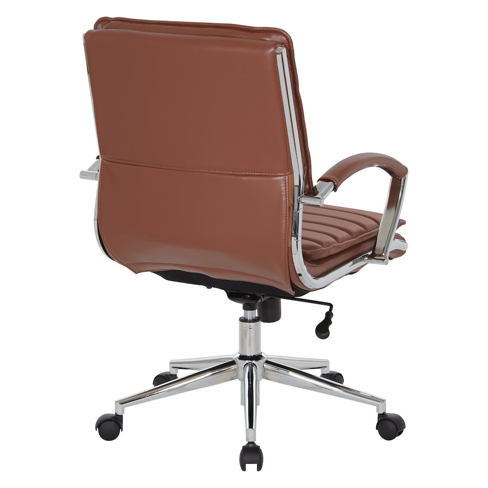 Mid-Back Manager's Chair in Saddle Faux Leather, Chrome Arms & Base