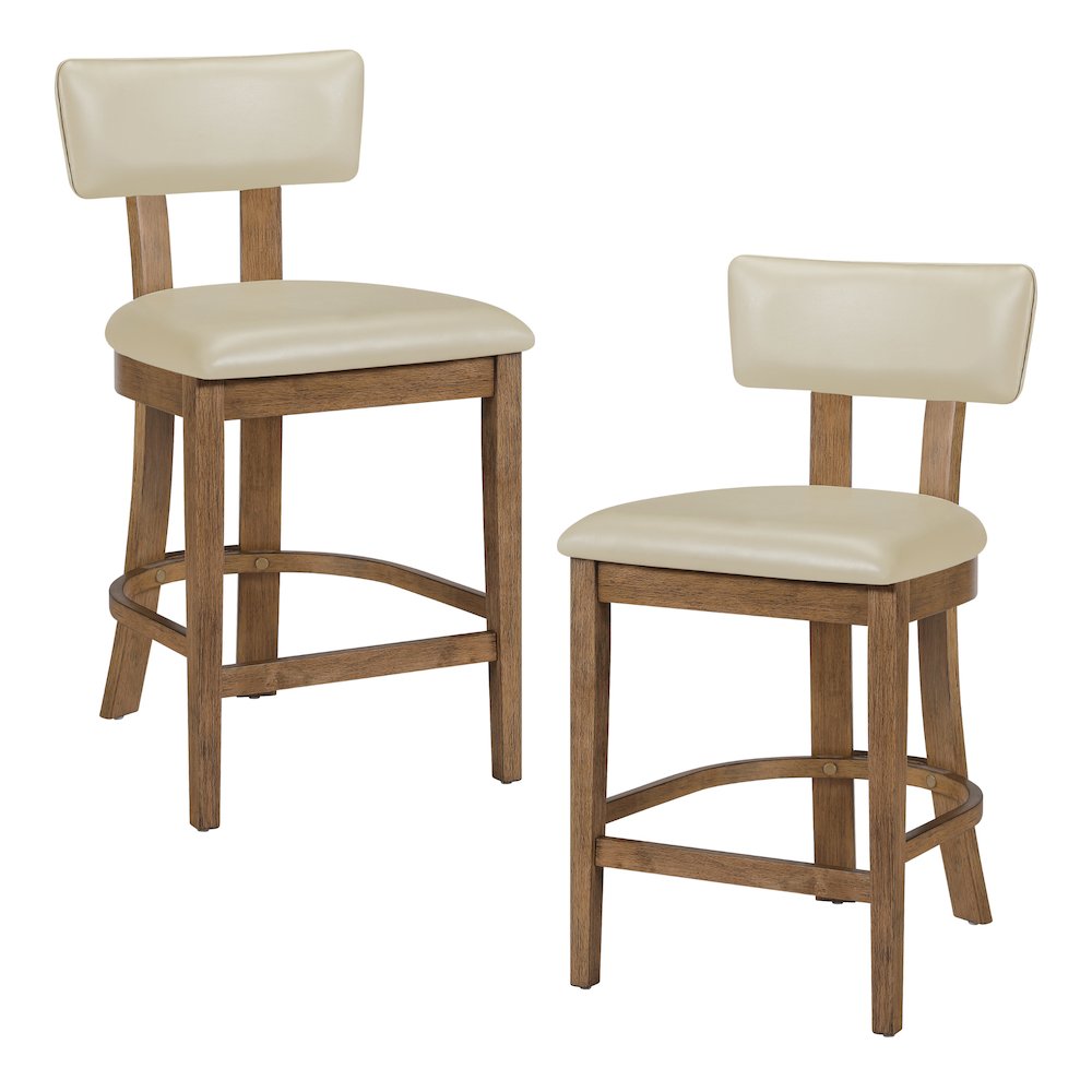 Hanson 26" Counter Stool with Taupe Faux Leather and Medium Oak Wood, 2-Pack
