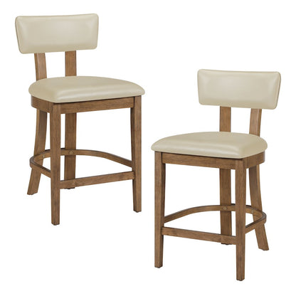 Hanson 26" Counter Stool with Taupe Faux Leather and Medium Oak Wood, 2-Pack