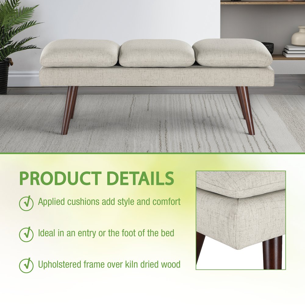 Amanda 54" Mid-Century Bench in Linen Fabric