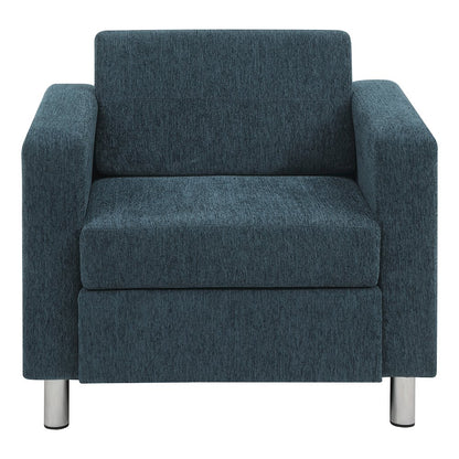 Pacific Armchair in Navy Fabric with Chrome Legs
