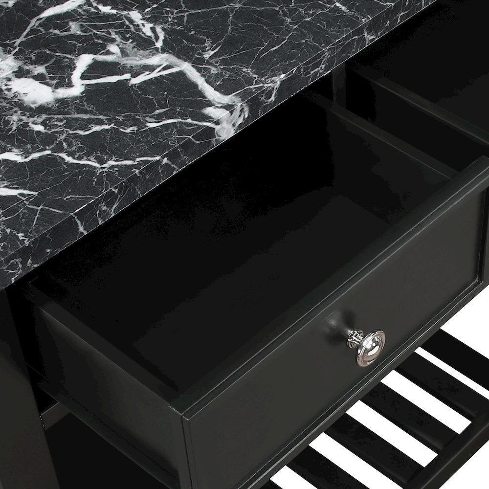 Litchfield Kitchen Cart With Faux Marble Top in Black Finish