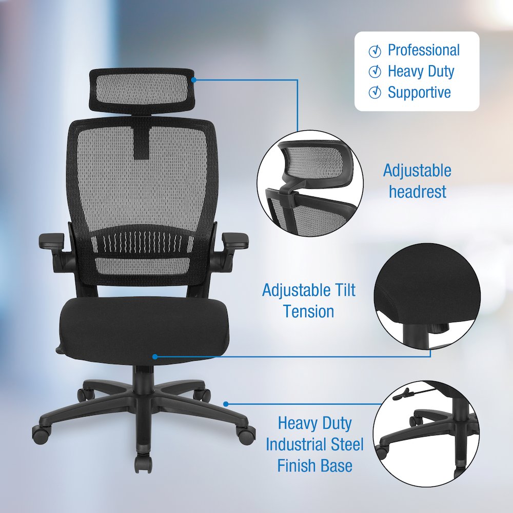 Managers Chair With Mesh Back In Black Fabric Seat Molded Foam