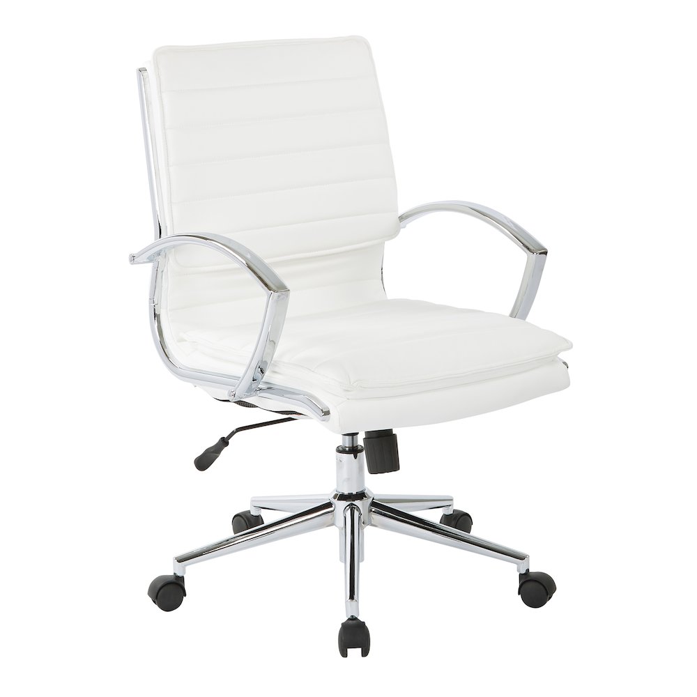 Mid-Back Manager’s Faux Leather Chair with Chrome Base, Removable Arm Sleeves.
