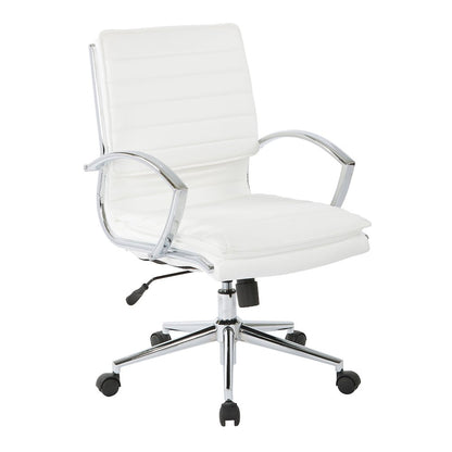 Mid-Back Manager’s Faux Leather Chair with Chrome Base, Removable Arm Sleeves.