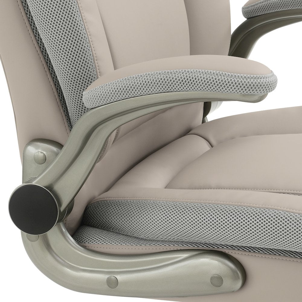 Taupe Leather Big & Tall Chair with Padded Flip Arms and Titanium Base