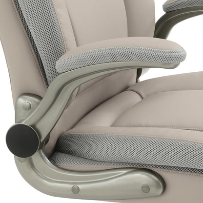 Taupe Leather Big & Tall Chair with Padded Flip Arms and Titanium Base