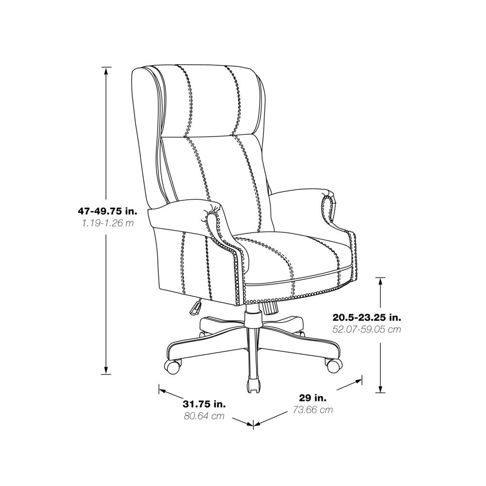 Traditional Executive High Back Chair with Black Vinyl and Brass Finish Nail Trim Upholstery, TEX280-3