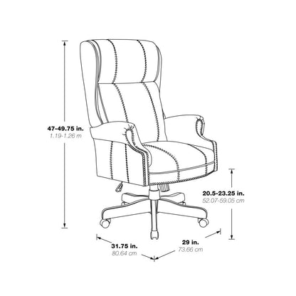 Traditional Executive High Back Chair with Black Vinyl and Brass Finish Nail Trim Upholstery, TEX280-3
