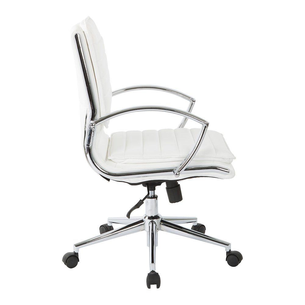 Mid-Back Manager’s Faux Leather Chair with Chrome Base, Removable Arm Sleeves.