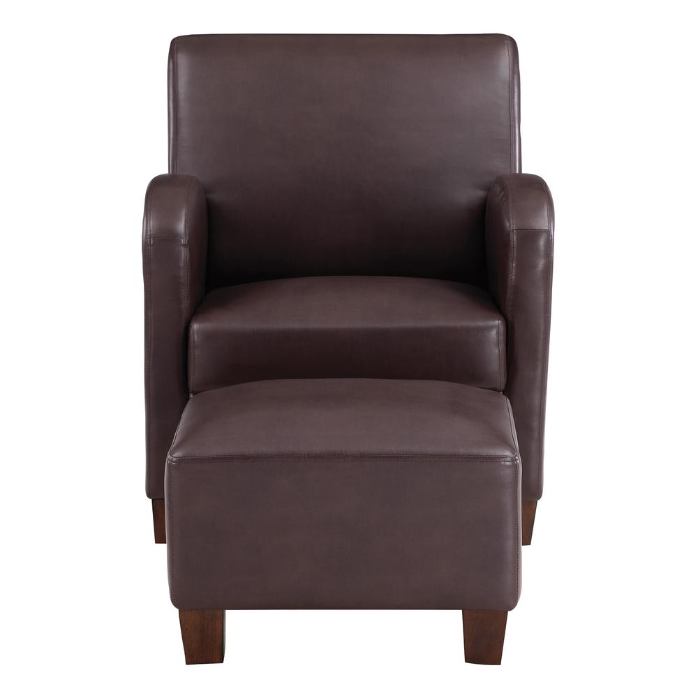 Aiden Chair & Ottoman Cocoa Faux Leather with Medium Espresso Legs, ADN-PD24