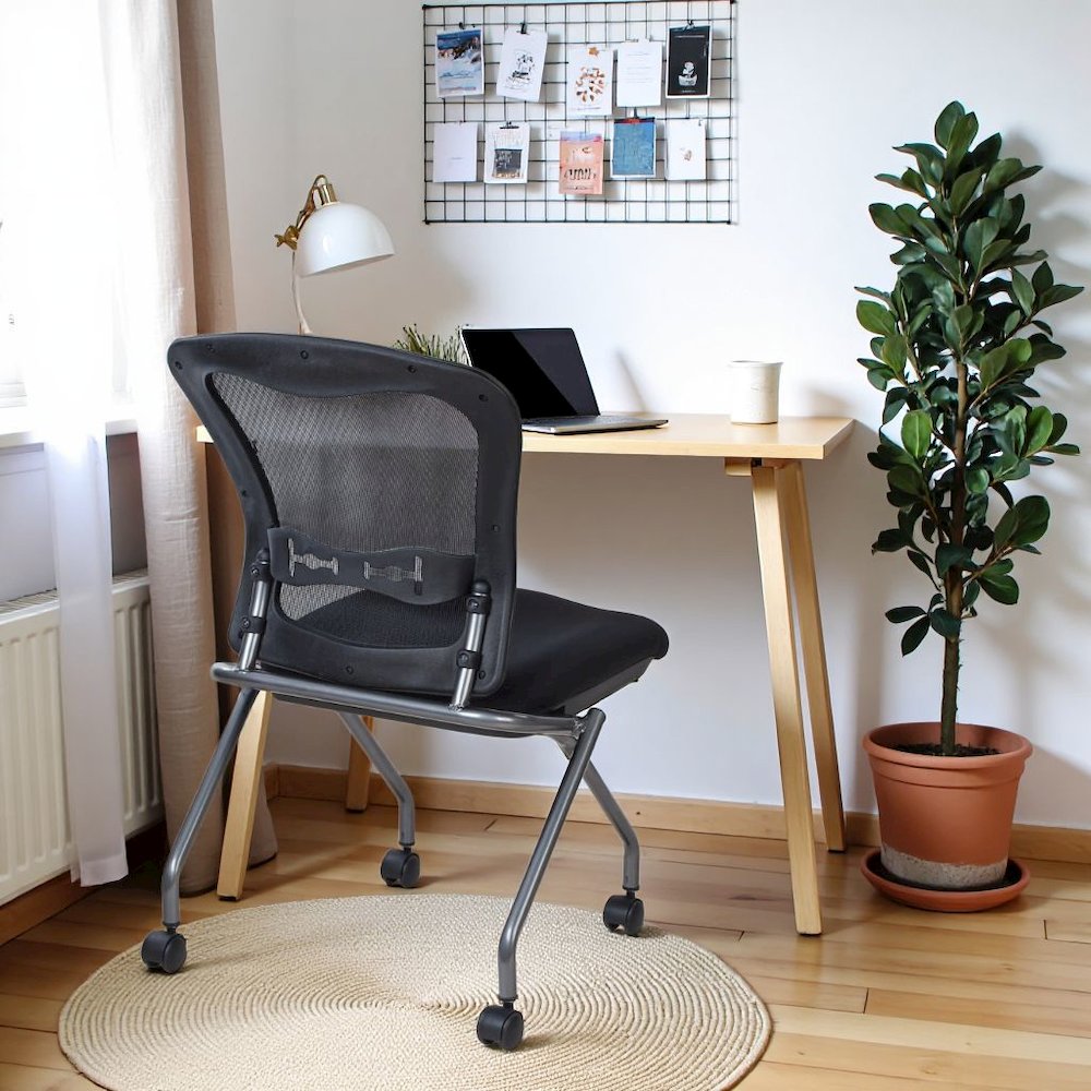 Black Folding Office Chair – Foldable Reception Chair for Conferences, Set of 2