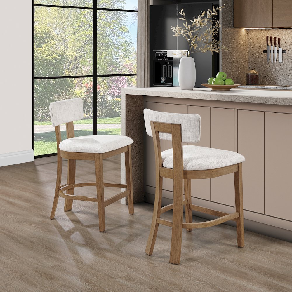 Hanson 26" Counter Stool with Linen Fabric and Medium Oak Wood, 2-Pack