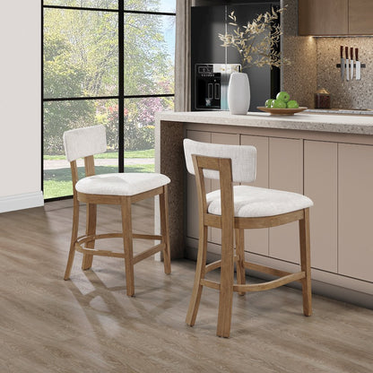 Hanson 26" Counter Stool with Linen Fabric and Medium Oak Wood, 2-Pack