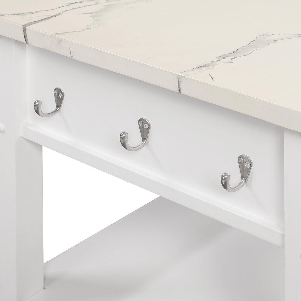 Litchfield Kitchen Cart With Faux Marble Top in White Finish