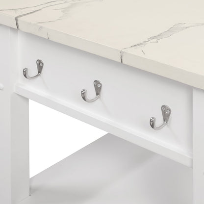 Litchfield Kitchen Cart With Faux Marble Top in White Finish