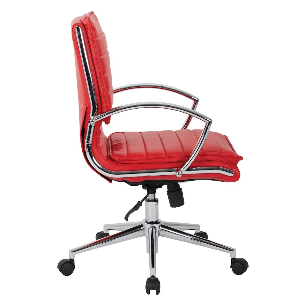 Mid-Back Manager’s Faux Leather Chair with Chrome Base, Removable Arm Sleeves.