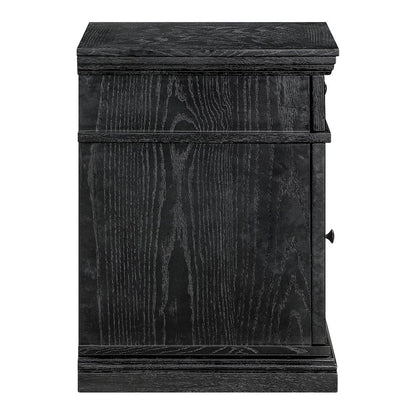 Chair Side Table with 1 Drawer and 1 Glass Door with Power Strip in Black Finish