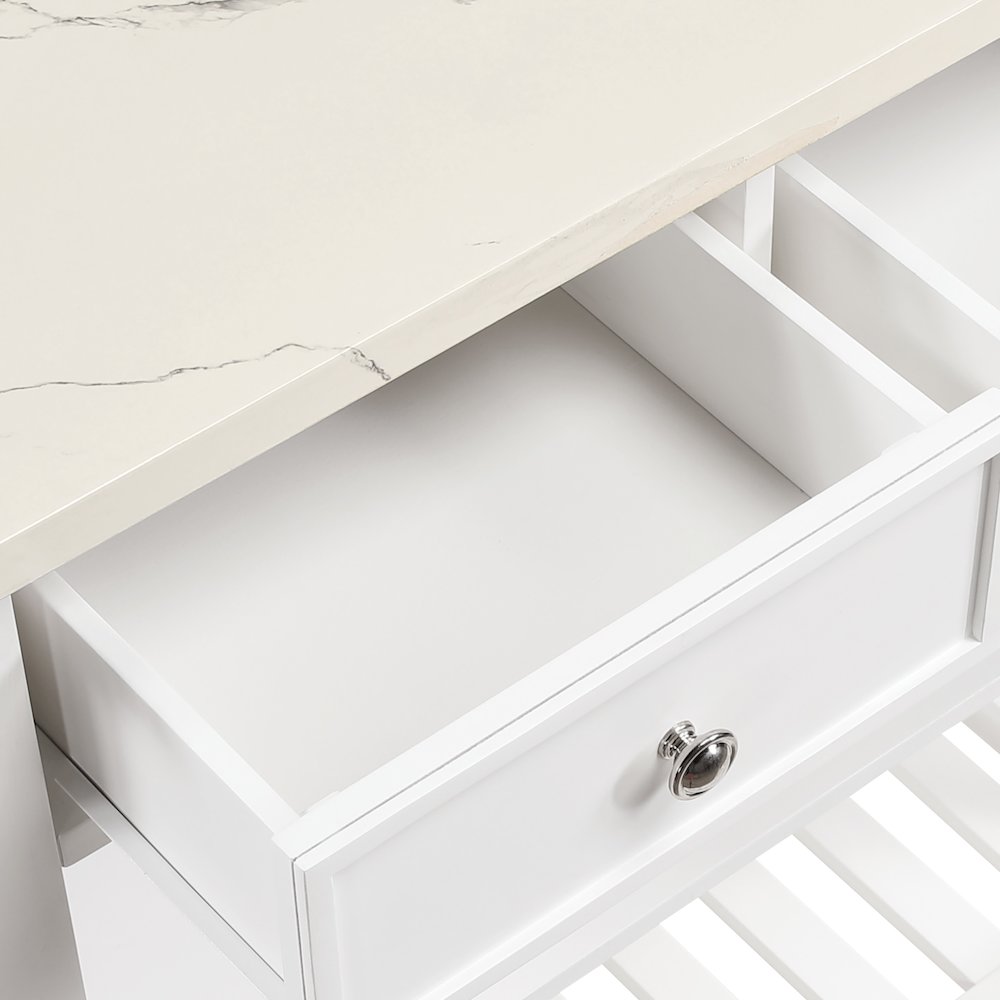 Litchfield Kitchen Cart With Faux Marble Top in White Finish
