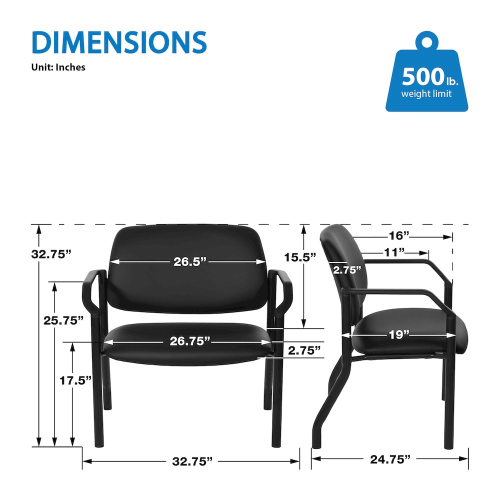 Big & Tall Guest Chair in Dillon Black Fabric with PU Arms and Black Metal Frame