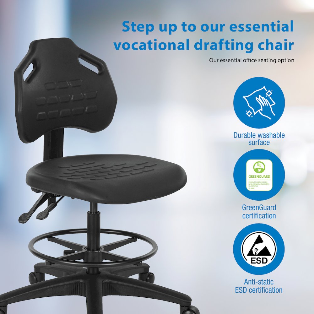 Black Self Skinned Urethane Intermediate Drafting Chair With Adjustable Black