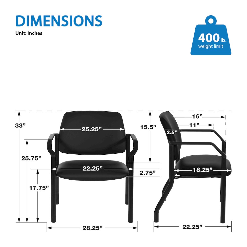 Big & Tall Guest Chair in Dillon Black Fabric with PU Arms and Black Metal Frame