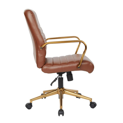 Mid-Back Saddle Faux Leather Chair with Gold Finish Arms and Base K/D, FL22991G-U41