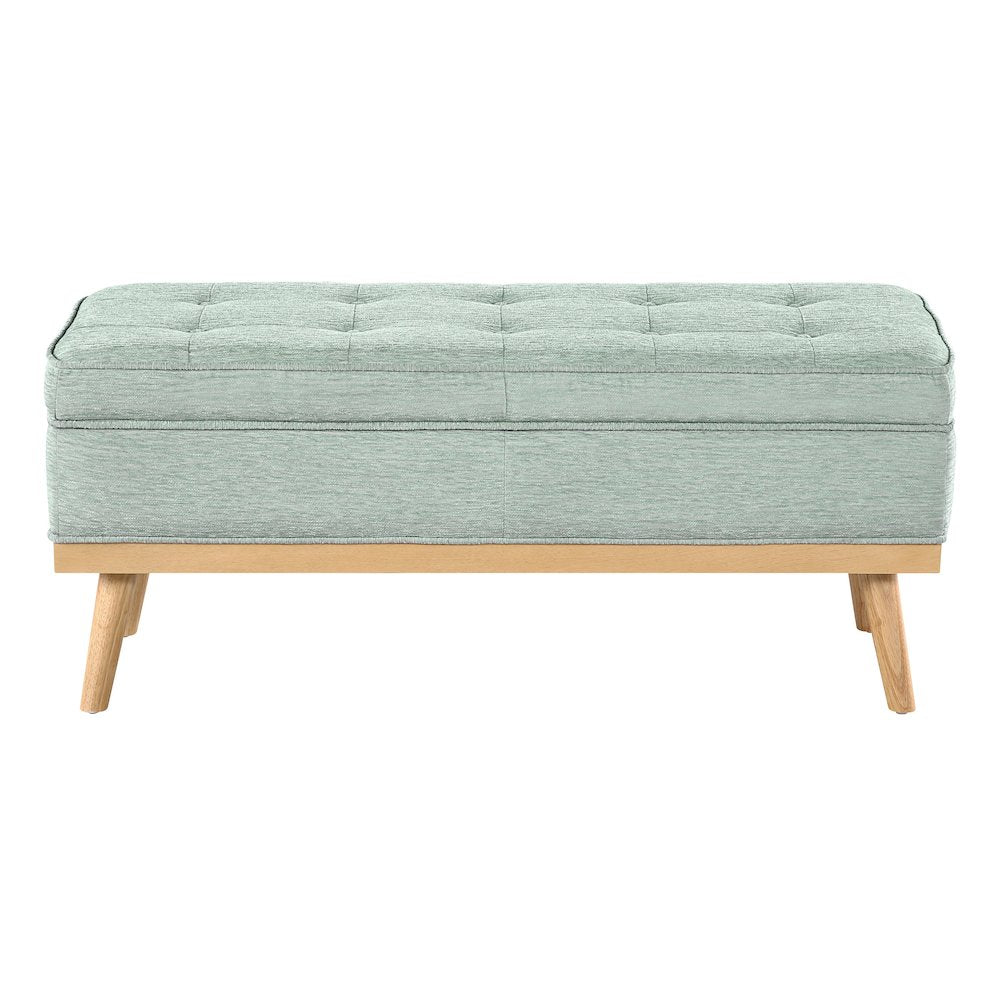 Katheryn Storage Bench in Mist Fabric with National Wood Legs