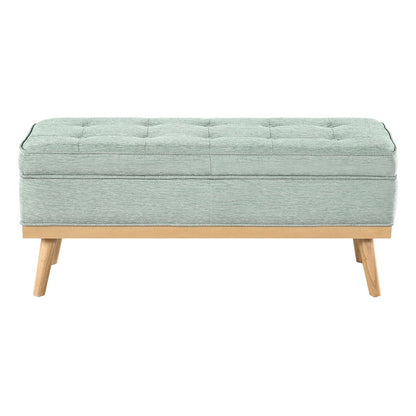 Katheryn Storage Bench in Mist Fabric with National Wood Legs
