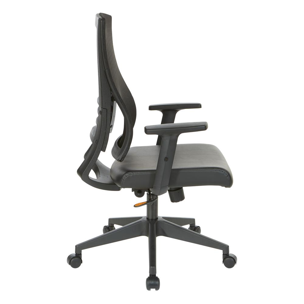 Vertical Mesh Back Chair in Black Frame with Black Faux Leather, EM60930-U6