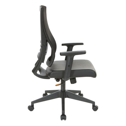 Vertical Mesh Back Chair in Black Frame with Black Faux Leather, EM60930-U6