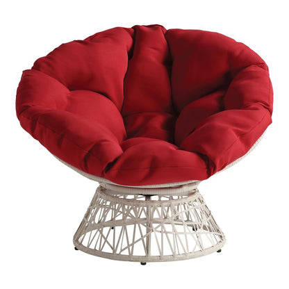 Papasan Chair with Red Round Pillow Cushion and Cream Wicker Weave, BF29296CM-RD