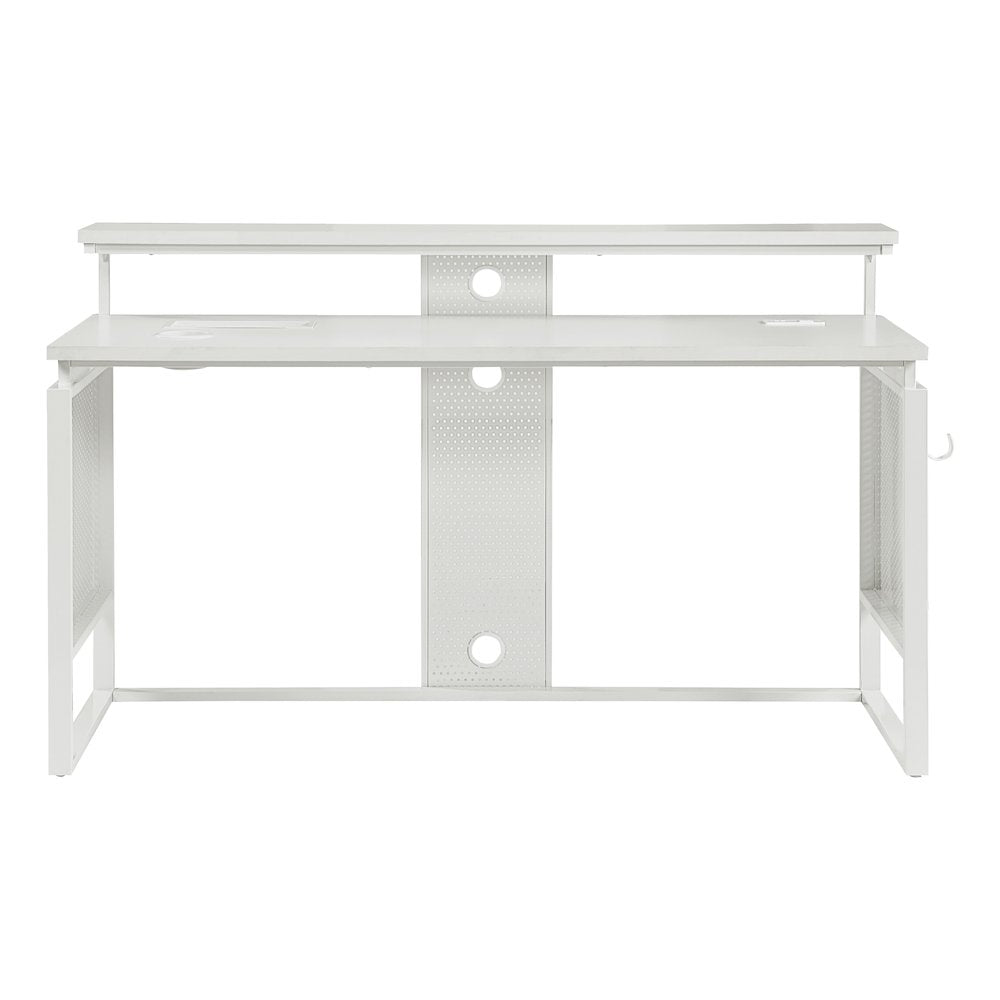 Ace 60" Desk with Hutch in White Top and White Frame