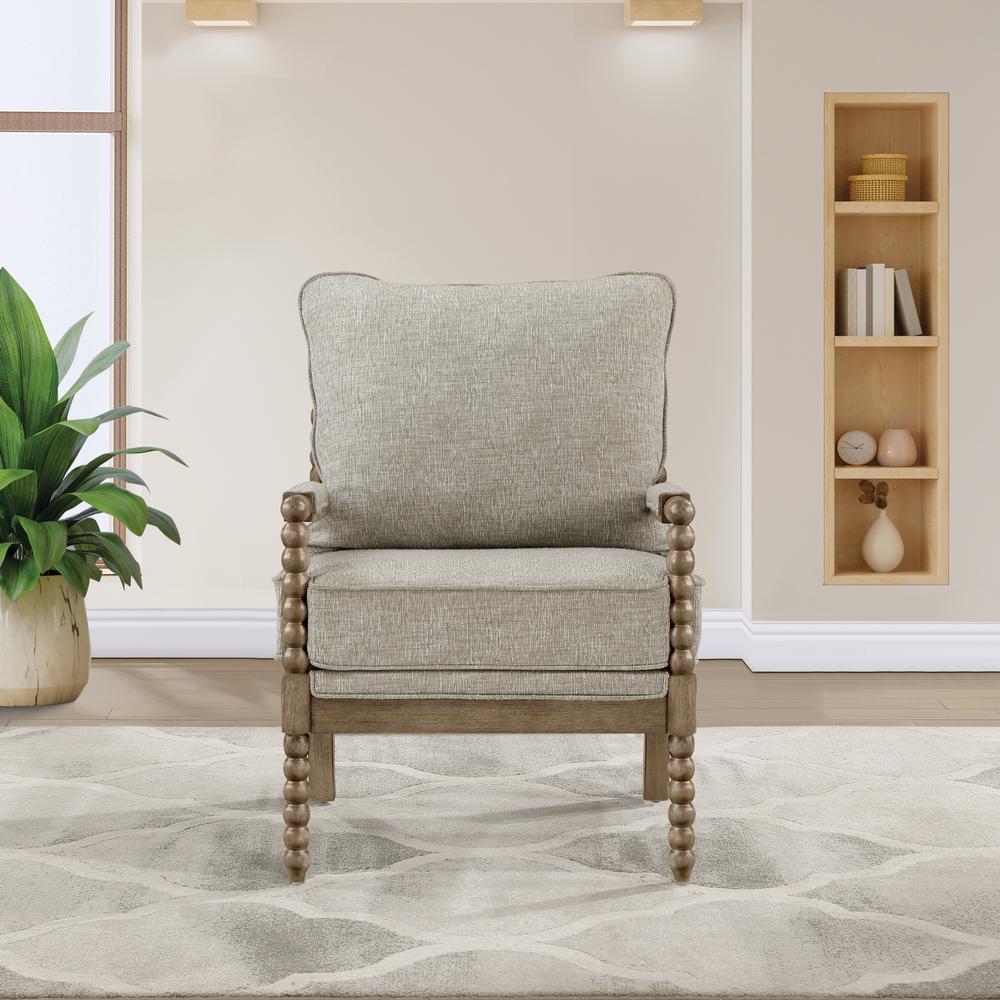 Fletcher Spindle Chair in Fog Fabric with Rustic Brown Finish