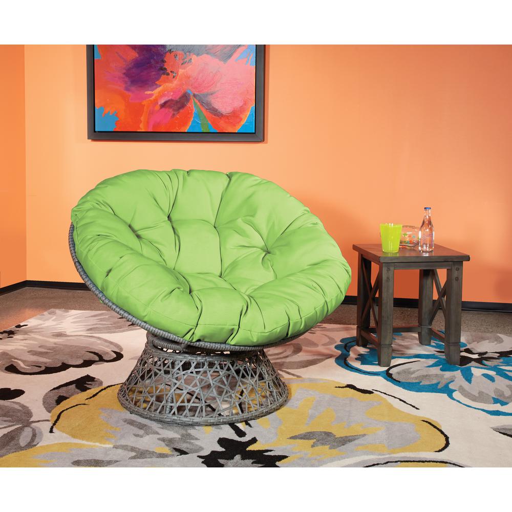 Papasan Chair with Green cushion and Dark Grey Wicker Wrapped Frame, BF25292-6