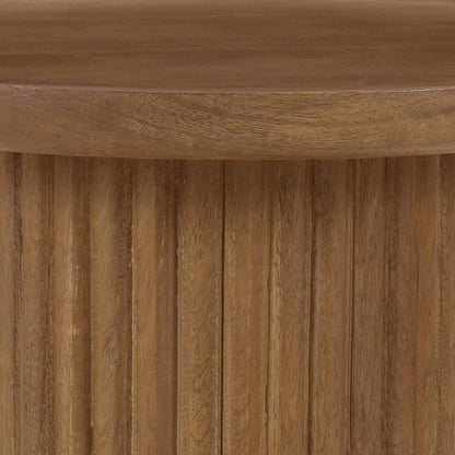 Round Solid Wood Pedestal Fluted Accent Table in Golden Honey Finish