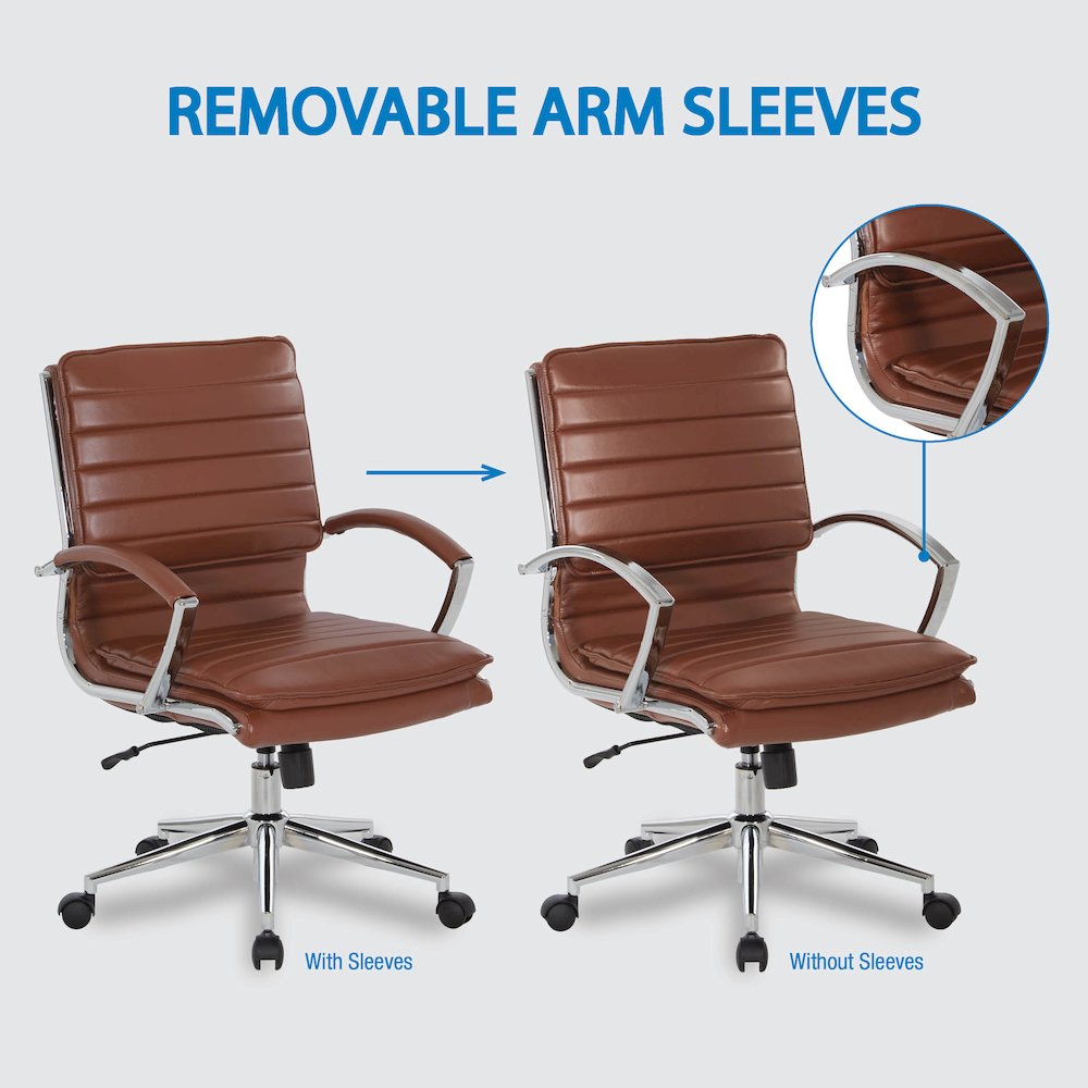 Mid-Back Manager's Chair in Saddle Faux Leather, Chrome Arms & Base