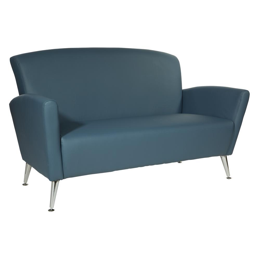Loveseat in Dillon Blue Bonded Leather with Chrome Legs, SL50552-R105