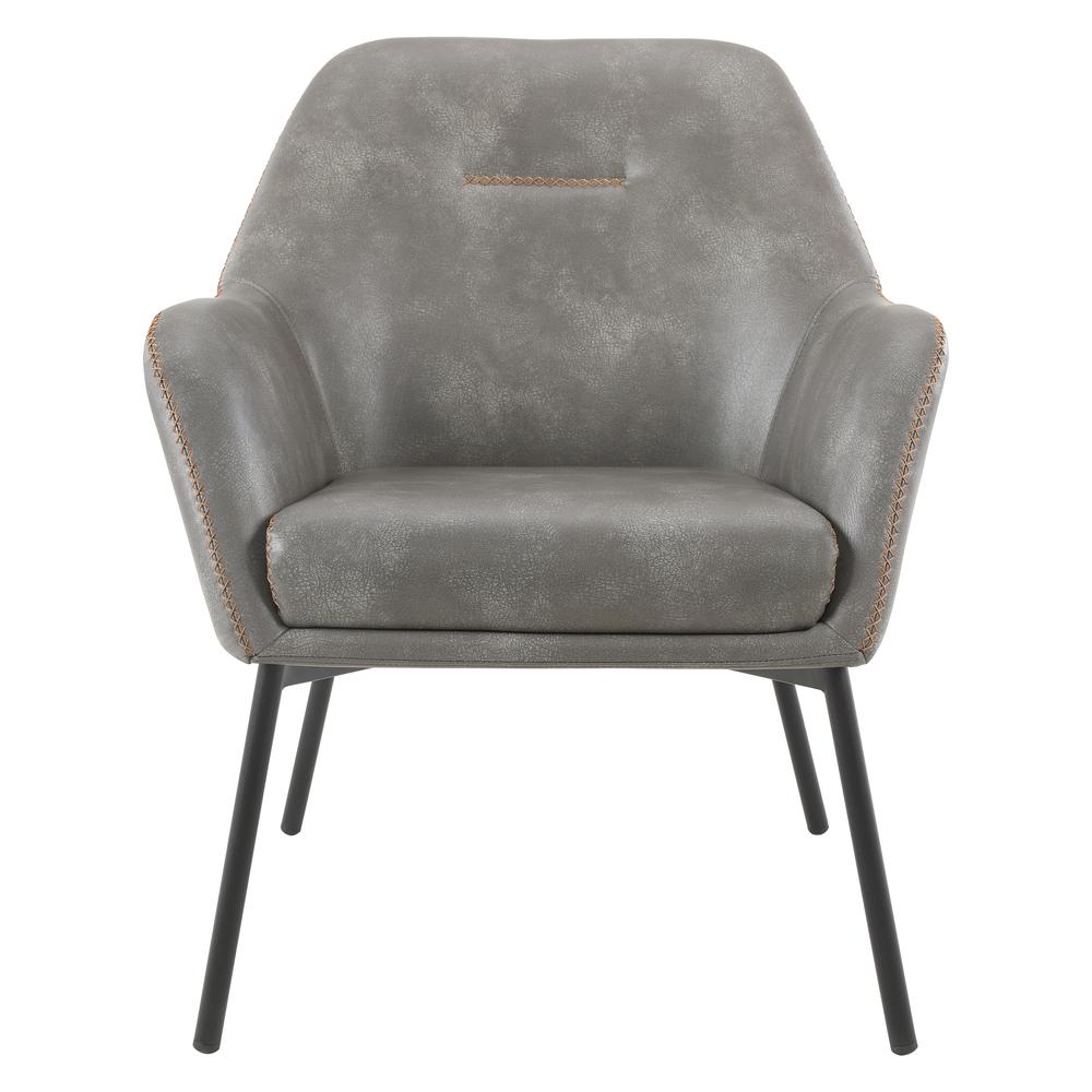 Brooks Accent Chair in Grey Faux Leather with Gold Stitch and Black Legs, BRK-R44