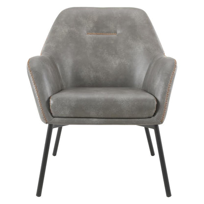 Brooks Accent Chair in Grey Faux Leather with Gold Stitch and Black Legs, BRK-R44