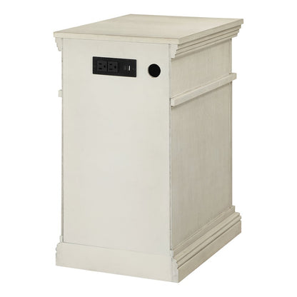 Chair Side Table with 1 Drawer and 1 Glass Door with Power Strip in White Finish